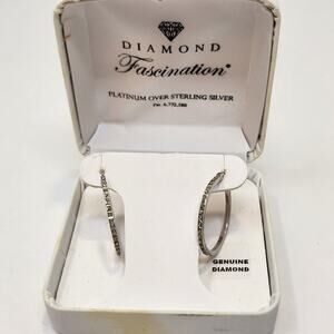 Diamond Fascination Platinum Plated Sterling Silver Diamond 1" Hoop Earrings